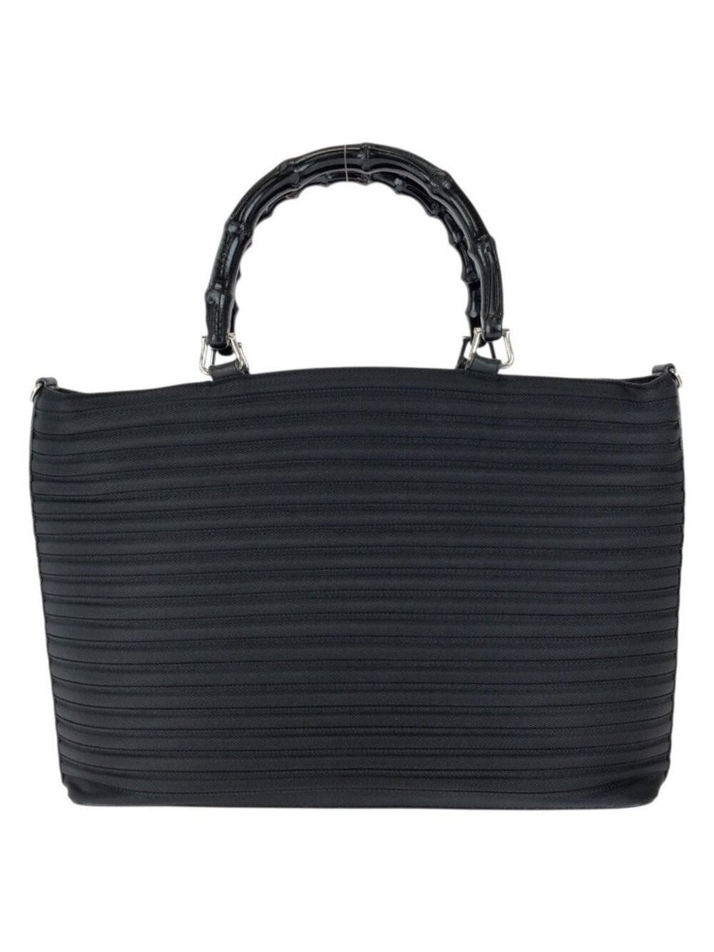 Gucci Bamboo Black Silver Nylon Leather Tote Bag